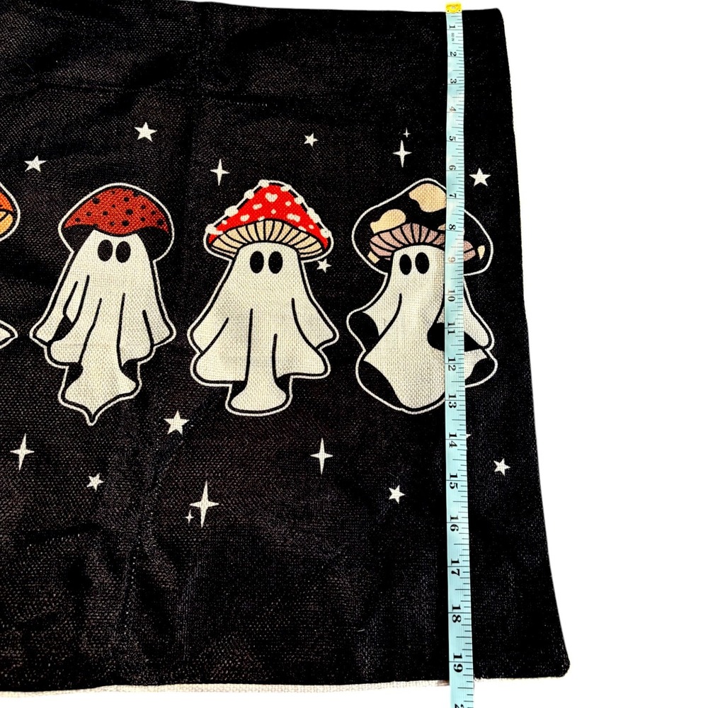 Ghost Mushroom Halloween Pillow‎ Cover Black Cottagecore Spooky Decor 18x18 NWOT - Picture 5 of 7